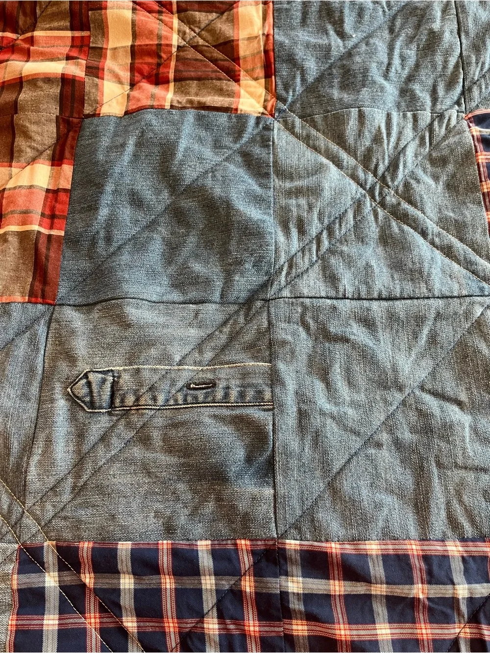 Handmade Western Shirt Patchwork Quilt Rustic Denim Plaid Memory Quilt